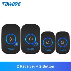 Home Wireless Doorbell 433Mhz Welcome Friend Smart Doorbell 150Meters Long Distance 32 Songs 4 Level Volumes Door Chimes (Color: Black Color Kit 4, Plug Type: US plug)